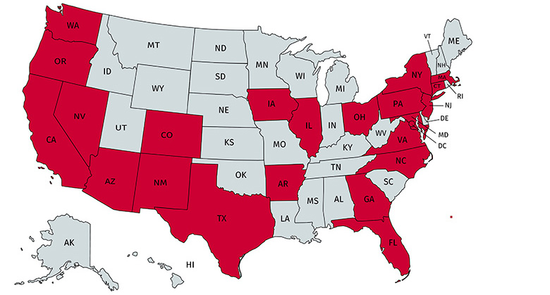 Locations where MQF alumni are working in the U.S.